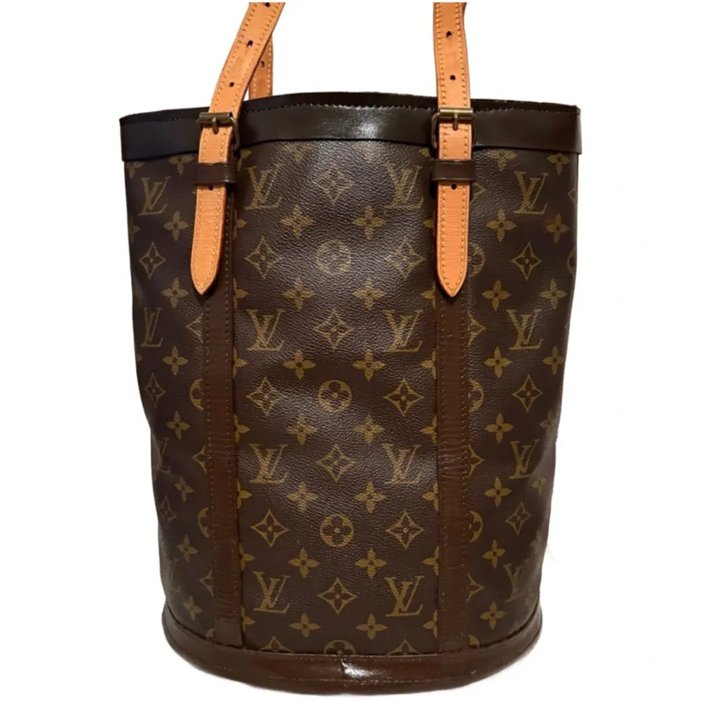 Louis Vuitton Brown Monogram Canvas Bucket Tote with Tan Leather Straps